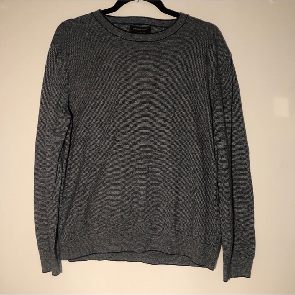 Banana Republic Luxe Yarn Blue Striped Crewneck Sweater in Large
